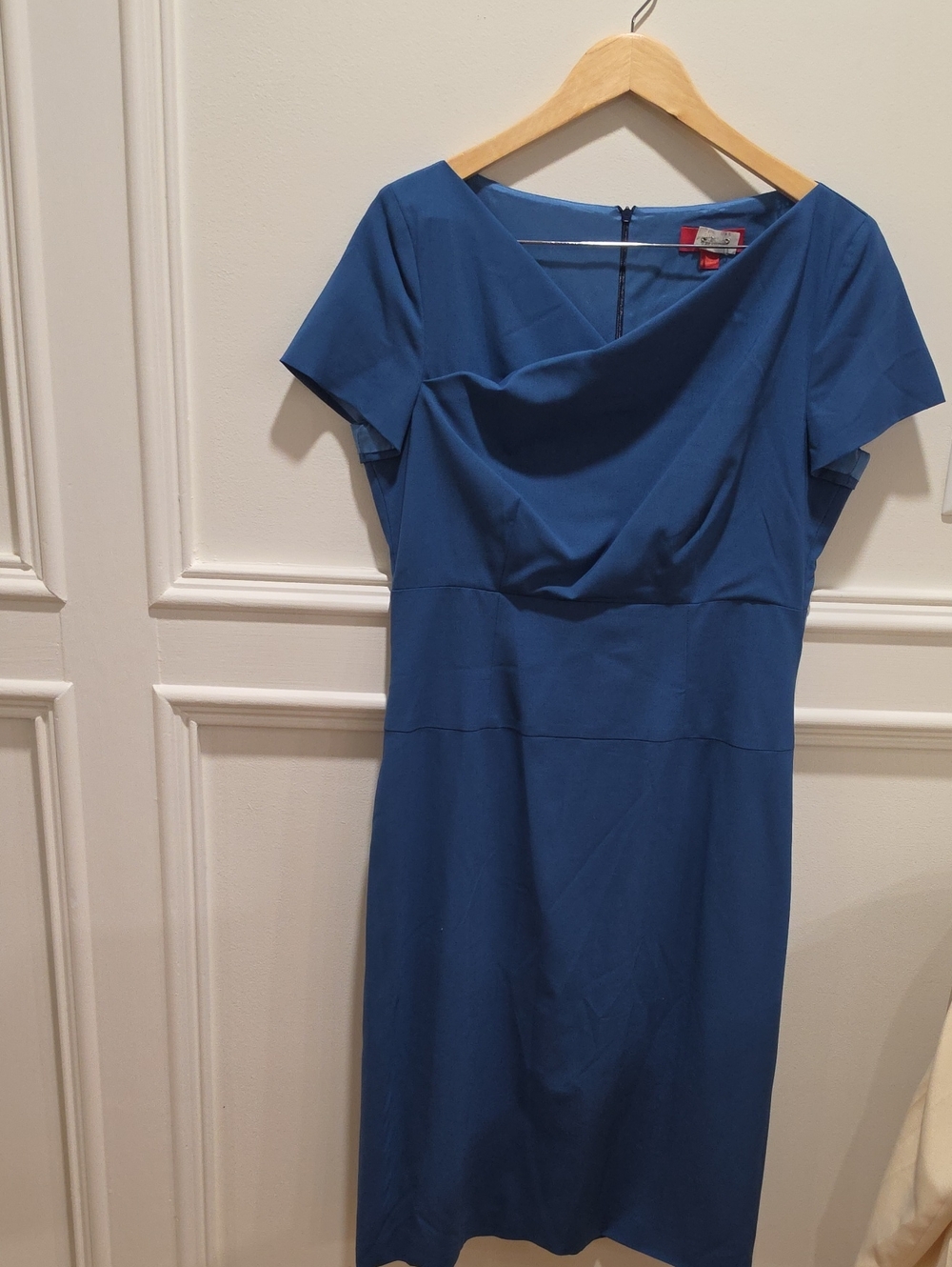 Lavia Blue Draped Neck Sheath Dress -